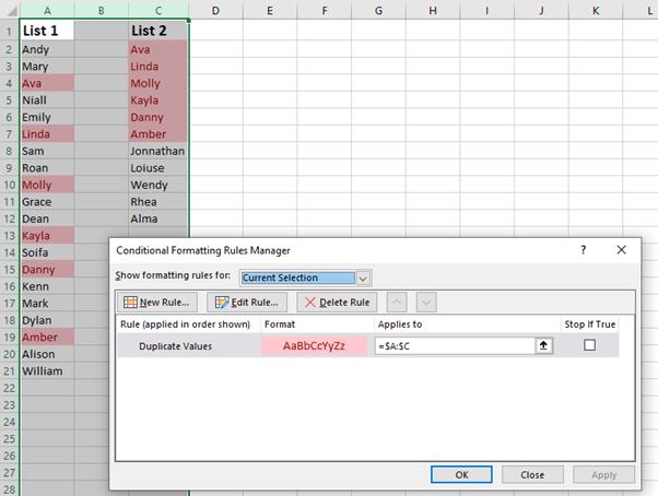 ách so sánh hai tập dữ liệu trong Excel tìm ra sự trùng lặp và khác biệt